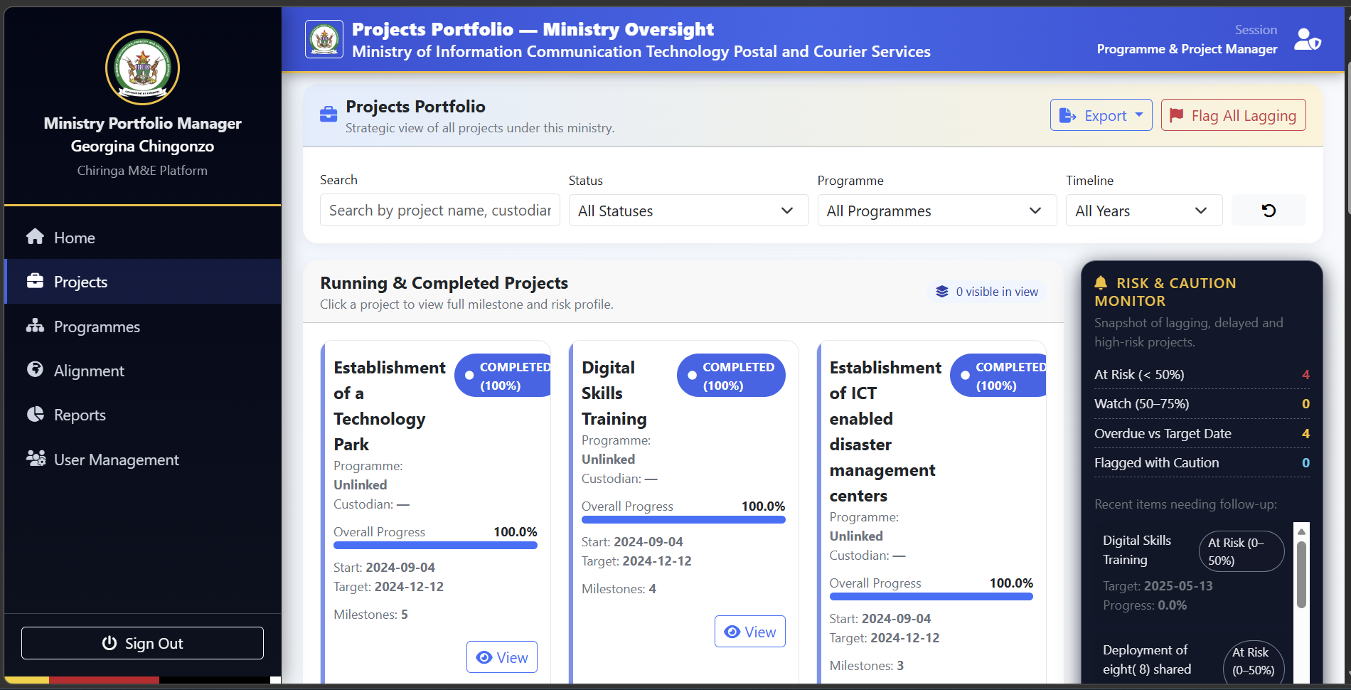 Chiringa platform dashboard screen 8